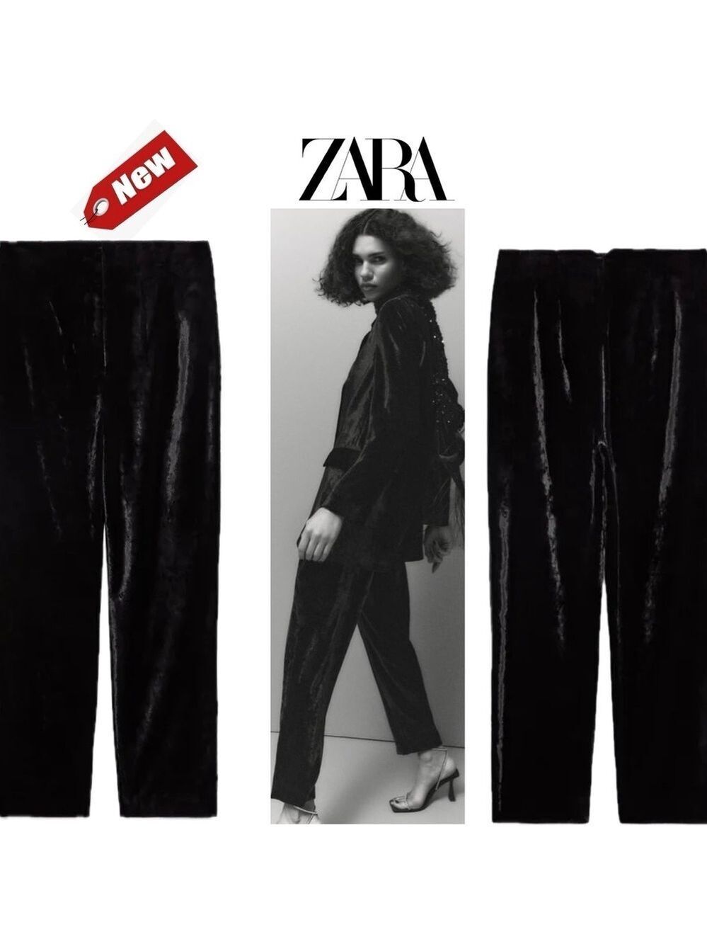 Zara Festive Days Black velvet high waisted tapered ankle pants Sz M NWT